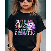 cheap Girl&#039;s 3D Cartoon-100% Cotton Kids Girls&#039; Black Unicorn Letters T shirt Tee Crew Neck Short Sleeve Outdoor Vacation Daily Classic Casual Print Summer