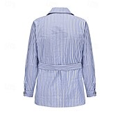 baratos Casacos &amp; Sobretudos para Homem-Homens jaqueta leve jaqueta de verão Jaqueta de Camisa Jaqueta de Transição Férias Diário Bolsos Verão Primavera Riscas Moda Clássico Lapela Padrão Rosa claro Azul Verde cáqui Casaco