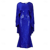 preiswerte Bodenlänge-Kleid Mutter der Braut Kleid Elegantes Rundhals Bodenlänglich Chiffon 3/4 Ärmels mit Pailletten