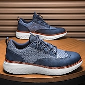 economico Sneakers Casual-scarpe da ginnastica da uomo blu in maglia con lacci, design elegante e suola ammortizzata per camminare, correre e l'uso quotidiano