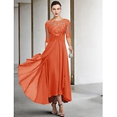 voordelige Vloerlengte-A-Line Moeder van de Bruid Jurk Bruiloft Gast Elegante Plus Size Hoge Lage V Hals Asymmetrische Enkel Lengte Chiffon Kant Halve Mouw Met Beading Applicaties 2025 gratis maatwerk