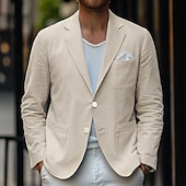 cheap Men&#039;s Classic Blazers-Men&#039;s Linen Blazer Sport Coat Casual Daily Spring &amp; Summer Cotton And Linen Solid Color Comfy Single Breasted Two-button Blazer Beige Light Blue
