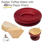 abordables Accessoires à boissons-Filtre à café pliable en caoutchouc avec 40 filtres en papier - Filtre à café pliable, cafetière manuelle rouge facile à utiliser avec 40 filtres en papier non blanchis, filtre à café en papier pour