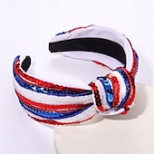 voordelige Accessoires voor haarstyling-4 juli hoofdband voor vrouwen en meisjes, 4 juli geknoopte hoofdband, rood, wit en blauw, met pailletten en kralen versierde patriottische haarband, Amerikaanse vlag, Amerikaanse onafhankelijkheidsdag