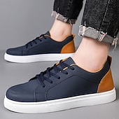 cheap Casual Sneakers-Men's Premium Navy Blue and Orange Faux Leather Sneakers with Fashionable Color Accents for Casual and Athletic Wear