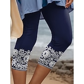 Leggings da donna Pantaloni Capri Stampa 3D Alta Elasticità Vacanza Vintage Moda Lunghezza polpaccio Vita alta Stampa grafica floreale Traspirante Morbido Elastico Formale Vacanza Ufficio Blu navy