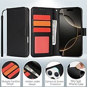 cheap iPhone Cases-Flip Phone Case with Lanyard for iPhone 16/15/14/13/12 Pro Max/Plus – Shockproof Retro Cover, TPU+PC+PU Leather