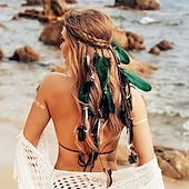billige Tilbehør til hårstyling-Boho fjærpannebånd sigøynerhodeplagg hodeplagg bohemsk hippiepannebånd indisk festival hårbånd justerbart langt fjærhårtilbehør for kvinner og jenter svart grønn