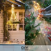baratos Luzes solares de corda-1 Pc String Light de Fio de Cobre Solar à Prova D&#039;água Luz de Corrente de Luz Streaming Luz de Cascata 2M-200 Feixes de LED Jardim Decoração de Atmosfera para Casamento Festival Interno e Externo