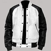 preiswerte Herrenjacken &amp; Herrenmäntel-Herren übergangsjacke Collegejacke Alltagskleidung Lederärmel Frühling &amp; Herbst Einfach Streetwear Stehkragen Kurz Schwarz Weiß Hellgrau Dunkelgray Jacken