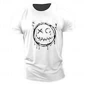 billiga Mäns grafiska t -shirt-Herr Tecknat Grafiska tryck Rolig Le ansikte T-shirt Grafiska utslagsplatser Bomull Kortärmad Grafisk Skjorta Heather Grey Svart Vit Bekväm t-shirt Utomhus Gata Modedesignerkläder
