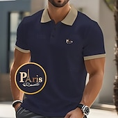 cheap Men&#039;s Classic Polo-Men&#039;s Text Eiffel Tower Polo Short Sleeve Polo Shirts Collared Shirts Business Casual School Athleisure Daily Wear 3D Print Summer Black Pink Navy Blue