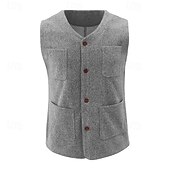 levne Gilety-Pánské Kamizelka Vesta Venkovní Obchod Denní Módní Na běžné nošení Jaro Podzim Knoflíky Kapsy Polyester Pohodlné Bez vzoru Jednořadové sako s jedním knoflíkem Do V Běžný Černá Světle šedá Vesta