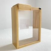 abordables Rangement et organisation-Distributeur de nourriture 2 l, récipients de stockage de nourriture en bambou faciles à nettoyer avec un panneau de porte amovible en PVC, distributeurs de céréales pour servir du thé, du café, du
