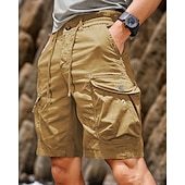 baratos Ar livre-Homens Bermuda Cargo Calção Shorts de verão Com Cordão Cintura elástica Bolso multi Tecido Conforto Vestível Comprimento do joelho Ao ar livre Esporte Diário Moda Casual Preto Amarelo