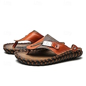 billige Ferietøfler-Herre vintage brune flip-flops i kunstskinn med robust sklisikker såle – utendørs sandaler for sommerfotturer, strandeventyr og daglig bruk