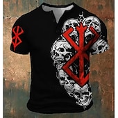 cheap Ghost&amp;Skull-Men&#039;s Skulls T Shirt Henley Shirt Short Sleeve Designer Retro Vintage Street Casual Daily Summer Spring All Seasons Black Red Henley Henley T-Shirt