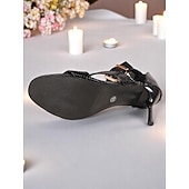 baratos Festa da Vida Noturna-sandálias femininas de salto alto com tiras de couro sintético preto e pele de cobra com fivela no tornozelo - sapatos elegantes para festas noturnas, jantares com coquetéis, bares em terraços e