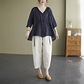 levne Sady-Dámské Aktivní Módní Halenka Sady kalhot 3/4 délka rukávu Do V Pevná barva Venkovní Dovolená Námořnická modř Khaki Léto Běžný