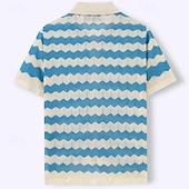 olcso Vakáció-Férfi Button Up Polos Golfing Hétköznapi Sport Hajtóka Rövid ujjú Divat Alap Vonalak / hullámok Gombok Nyár Sárga Kék Barna Button Up Polos