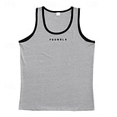 billiga Gym-toppar-Herr Linne Undertröjor Ärmlös tröja Ärmlös Rund hals Sommar Bokstav Mode Designer Grundläggande Lappverk Semester Gata Utekväll Svart Vit Rubinrött Topp t-shirt för män