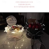 baratos Plantas e Flores Artificiais-Embalagem de presente de flores com luz LED, material de embrulho de gaze ondulada para buquê, caixa de presente de pirulito para casamento, festa, aniversário