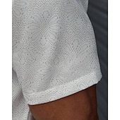 preiswerte Herrenhemd zum Knöpfen-Herren Hemd Sommerhemd Freizeithemd Strandhemd Knopfhemd Weiß Kurzarm Einfach Revers Urlaub Hawaiianisch Ausgehöhlt Bekleidung Polyester Mode Lässig Bequem