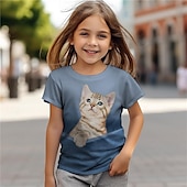 tanie 3D zwierzęta dziewczynki-Dla dziewczynek 3D Kot Podkoszulek T-shirt Krótki rękaw Lato Wiosna Moda Podstawowy Dzieci 4-12 lat Półgolf Na zewnątrz Codzienny Regularny