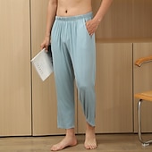 billiga Sov botten-Herr Vardagsklädsel Lounge Byxor Ren färg Mode Klassisk Ledigt Hem Dagligen Säng Polyester Komfort Andningsfunktion Mjuk Byxa Elastisk midja Vår Höst Svart Rubinrött