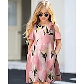 cheap 3D Flower Dress-Girls&#039; 3D Flower Dress Short Sleeve Summer Spring Vacation Daily Holiday Beautiful Sweet Kids 4-12 Years Casual Dress Knee-length Regular Fit