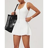 cheap Women's Tennis Dress-Women's Solid Colored Tennis Dress with Built in Shorts and Bra Sports Dress 2pcs Sleeveless Zipper Breathable Tennis Golf Pickleball U Neck Racerback Black White Purple Tennis Clothing