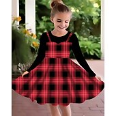 Girls' 3D Plaid Dress Long Sleeve Summer Spring Vacation Daily Holiday Princess Beautiful Sweet Kids 4-12 Years Casual Dress A Line Dress Knee-length Regular Fit3