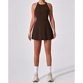 economico Abbigliamento Tennis da donna-Per donna Tinta unita Abito da tennis con pantaloncini e reggiseno incorporati Abito sportivo Senza Maniche Arricciato Traspirante Tennis Pickleball Il giro Vestito Nero Blu marino scuro Marrone