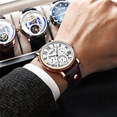abordables Montres à quartz-Montre à quartz classique pour homme – style chronographe, bracelet en cuir étanche, montre-bracelet analogique décontractée pour le travail