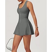 cheap Women's Tennis Dress-Women's Solid Colored Tennis Dress with Built in Shorts and Bra Sports Dress 2pcs Sleeveless Zipper Breathable Tennis Golf Pickleball U Neck Racerback Black White Purple Tennis Clothing