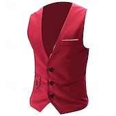 preiswerte Men&#039;s Vest-Herren Anzugweste Weste Formal Hochzeit Arbeit Karriere/ Zeremonie / Hochzeit Modisch 1920s Ganzjährig Polyester Einfarbig V Ausschnitt Schlank Wein Schwarz Weiß Marinenblau Weste