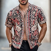 baratos Impressão Vintage Retrô-Homens Estampa floral Índio Boho Camisa Social Camisa havaiana camisa de botão Manga Curta Havaiana Férias Feriado Roupa de Praia Verão Primavera Aberto para a Lateral Impressão 3D camisas de