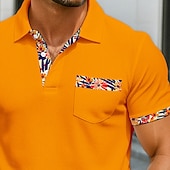  Herren Poloshirts Golfshirt Lässig Sport Klassisch Kurzarm Mode Cool Farbblock Knöpfe Farbblock Sommer Frühling Frühling & Herbst Normale Passform Orange Poloshirts