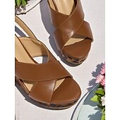 levne Sandály na dovolenou-Dámské bílé sandály na klínku s kříženými pásky – leopardí vzor, platforma, slingbacks na letní párty a plážové nošení