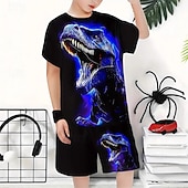 cheap Animais 3D do Menino-Boys 3D Dinosaur T-shirt &amp; Shorts Set Short Sleeve Summer Spring Sports Fashion Daily Kids 4-12 Years Crew Neck Outdoor Vacation Sports Tailored Fit