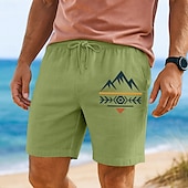 baratos Feriado-Homens Calção Shorts de verão Shorts de praia Com Cordão Cintura elástica Imprimir Geométrica Conforto Respirável Comprimento do joelho Ao ar livre Feriado Para Noite Férias Havaiana Branco Verde