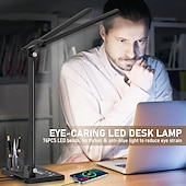 preiswerte Schreibtischlampen-LED-Schreibtischlampe mit Doppelkopf, dimmbare Touch-Steuerung und 5 Beleuchtungsmodi, zwei Schwenkarme, USB-Ladeanschlüsse, augenschonende Tischlampen für Klavier, Notenständer, Nägel, Zuhause &amp; Büro