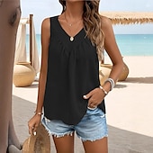 ieftine Top simplu-Pentru femei Camisole Tank Top Simplu Elegant Stilat De Bază Fără manșon În V Topuri obișnuite Zilnic Concediu Negru Alb Portocaliu Vară Primăvară