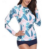 preiswerte Hautausschlagswächter-Damen Rash Guard Badeanzug UV-Sonnenschutz UPF50+ Langarm Bademode Badeanzug Frontreißverschluss Schwimmen Surfen Strand Wassersport Blumenmuster Tropisch Sommer Frühling