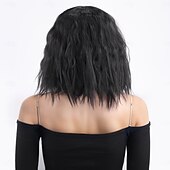 baratos Perucas Sintéticas sem Touca-Perucas sintéticas Kinky Liso Onda de Água Corte Assimétrico Franja Lisa Fabrico à Máquina Peruca 14 polegadas A1 Cabelo Sintético Mulheres Clássico Confortável Cores Gradiente Preta