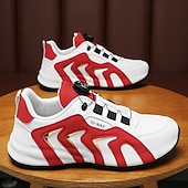 abordables Zapatillas Informales-Zapatillas deportivas blancas y rojas para hombre con cierre boa: de alto rendimiento, elegantes, ideales para correr, gimnasio y ropa informal.