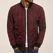 cheap Men&#039;s Downs &amp; Parkas-Men&#039;s Bomber Quilted Jacket Diamond Padded Jacket Winter Outdoor Chunky Varsity Flight Windproof Warm Trench Coat Top Quilted Seams Cotton Outwear Overcoat Full Zipper Camping Hiking Hunting Fishing
