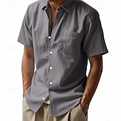 economico Camicie di lino-Per uomo Camicia Camicia di lino Camicia casual Camicia con Bottoni Camicia di cotone Semplice Vacanza Streetwear Giallo scuro Nero Bianco Blu marino Manica Corta Collo ripiegato Estate Abbigliamento