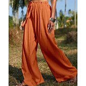 cheap Plain Cotton Linen Pant-Women&#039;s Cotton Linen Pants Slacks Streetwear Casual Full Length Natural Plain Pocket Elastic Drawstring Design Comfy Outdoor Vacation Going out Orange Beige Summer Regular Fit