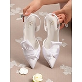 preiswerte Slingback-Pumps-Damen-Slingback-Pumps aus rosa Satin mit übergroßer Schleife – schicke Cocktailparty-Schuhe für Brautjungfern, Verabredungen, Hochzeitsgäste und Frühlings-Gartenveranstaltungen